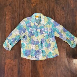 Ruby Road Lightweight Semi Sheer Jacket Size 16W Blues/ Lime Green/White